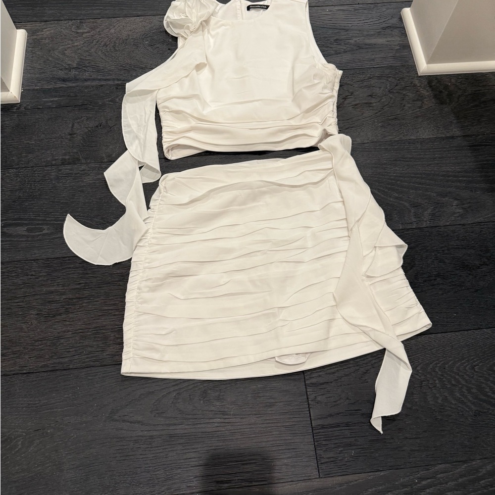 Abercrombie & Fitch White Two-Piece Crop Top and Mini Skirt Set